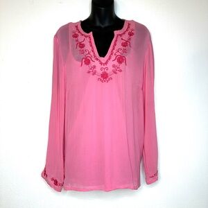 VTG A.M.I. Women's Camisole Tunic L Pink Embroidered Beaded Boho Gypsy Hippie